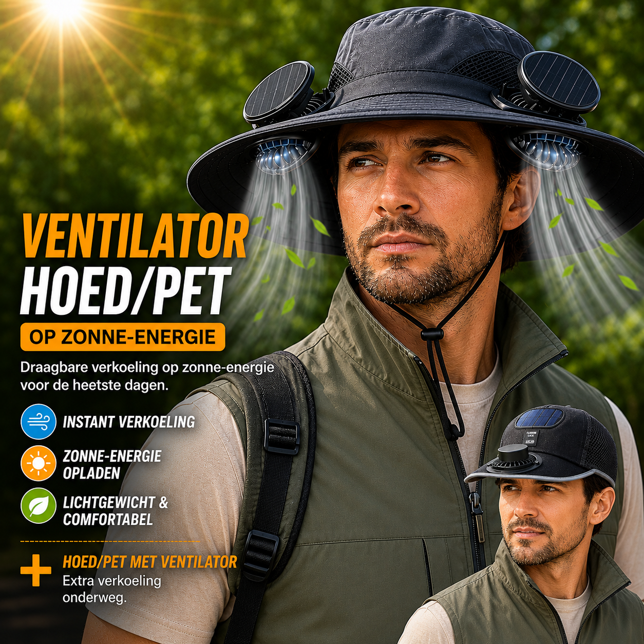 VENT® - Ventilator Hoed/Pet op Zonne-energie
